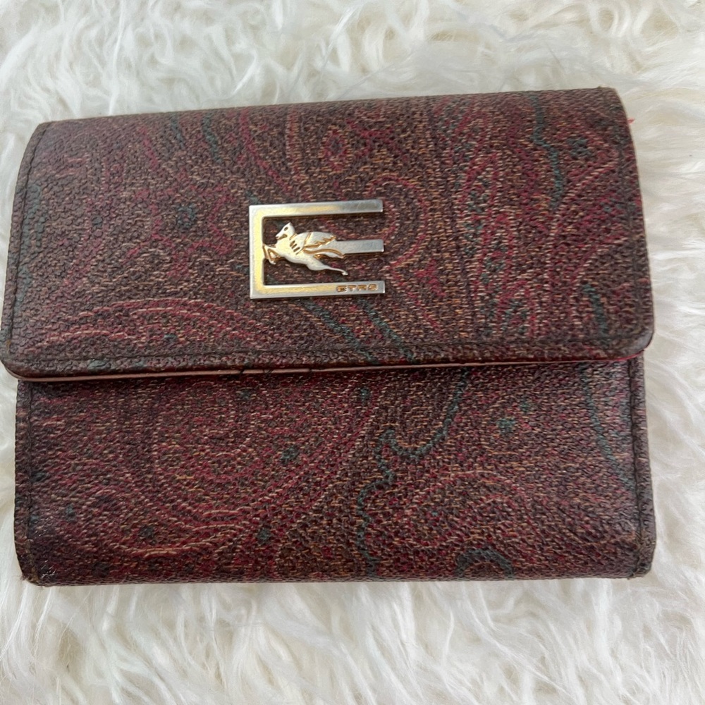 Vintage Etro Tan Leather Fold Wallet with Embossed Logo